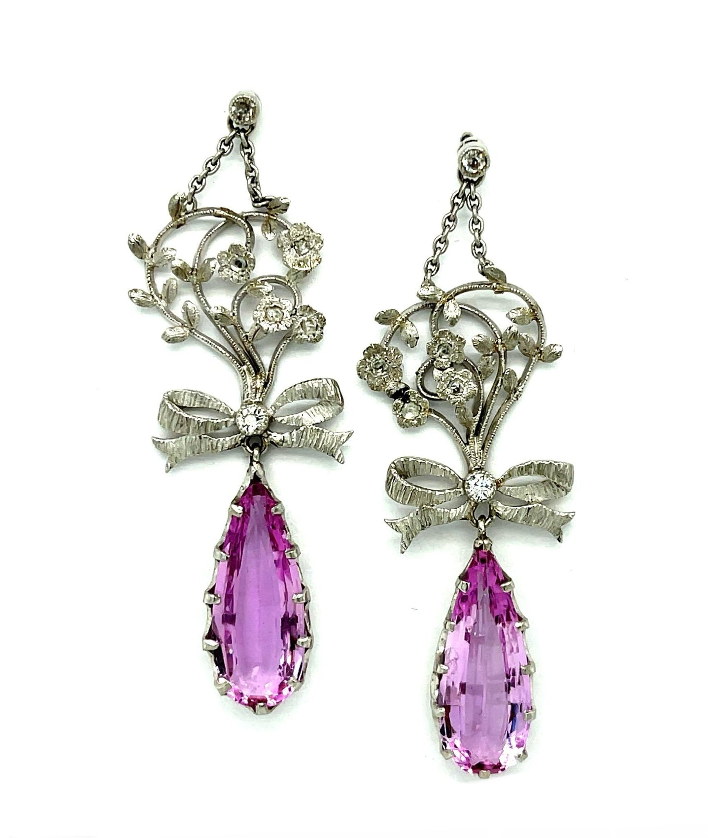 Estate  6.60ct Topaz &  0.20ctw Diamond PT  Earrings Length 2