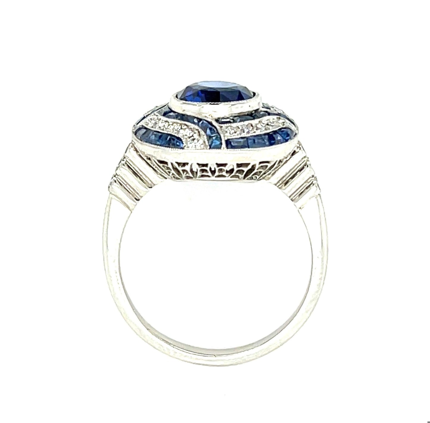 2.17ct Sapphire .45ct Diamonds 1.60ct Side Sapphires Platinum Ring