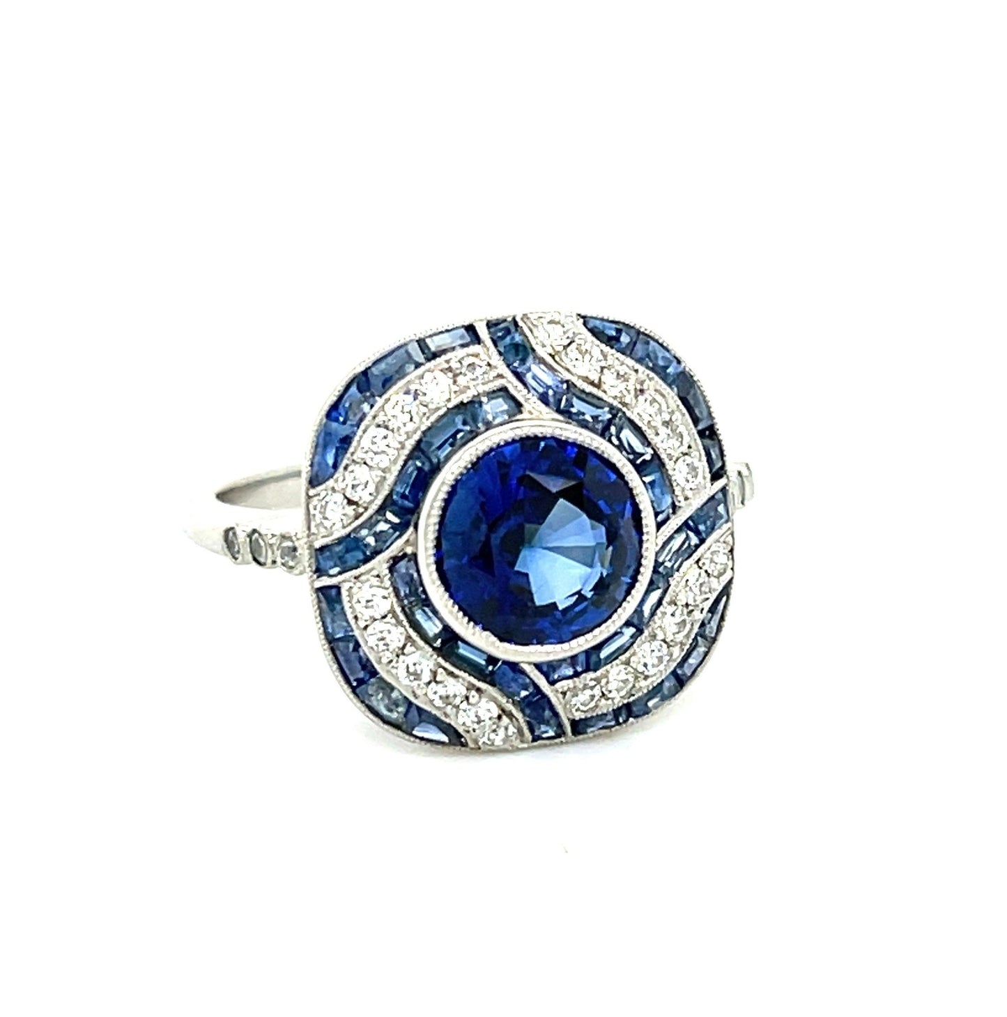 2.17ct Sapphire .45ct Diamonds 1.60ct Side Sapphires Platinum Ring