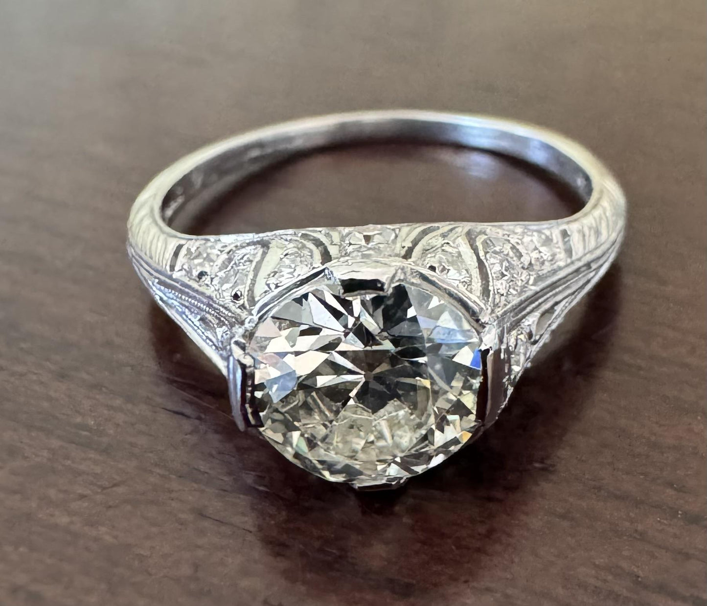 Art Deco 1.69ct K VS2 Old Euro Diamond PT Ring (Antique 1920s) 3.42g .34ct SD
