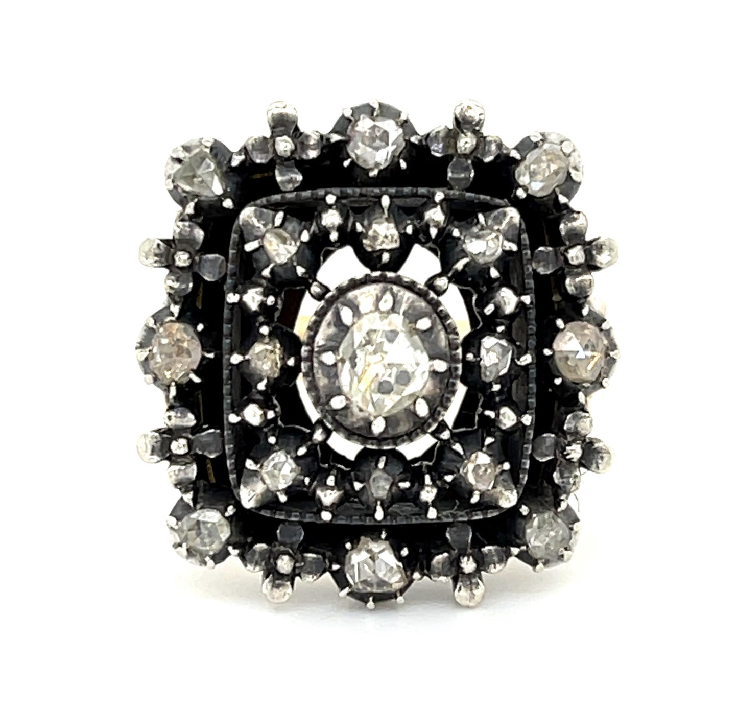 Victorian .85ct Rose Diamond Silver+14KY Ring (Antique 1890s) 14.14g 11 Size