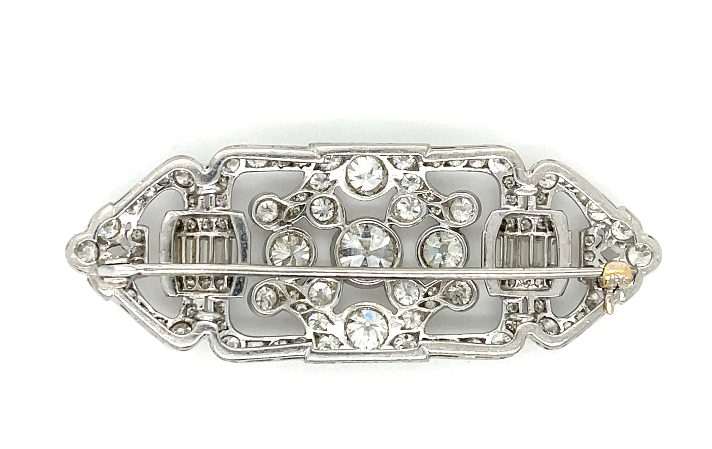 Art Deco Diamond Antique Brooch (Circa 1920s) 1.20ct Center Old European Cut Diamond Four Side Diamonds 1.90ct 116 Side Diamonds 6ct