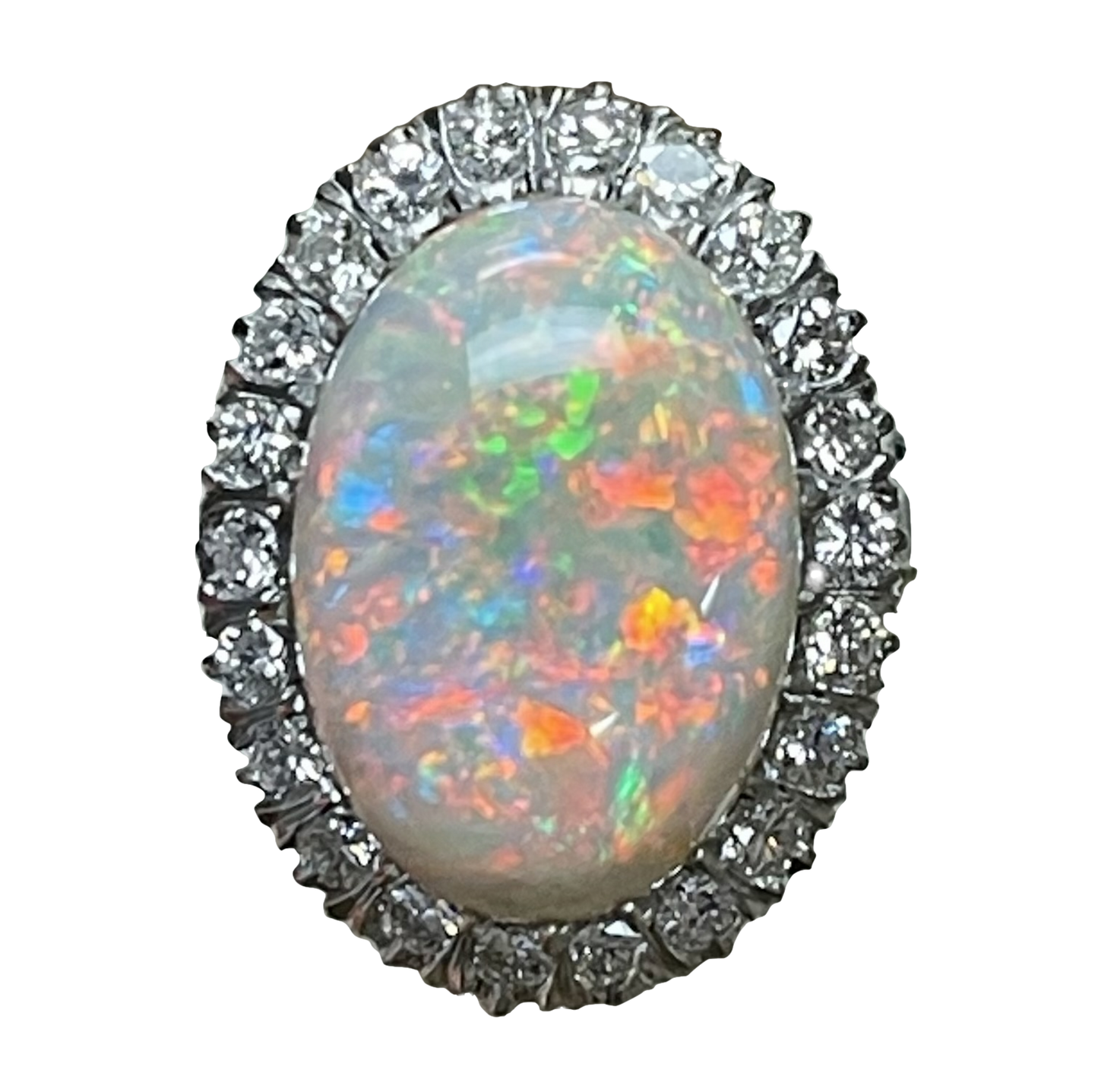 13.11ct Australian Fire Opal 1.35ct Diamonds Platinum Handmade Ring