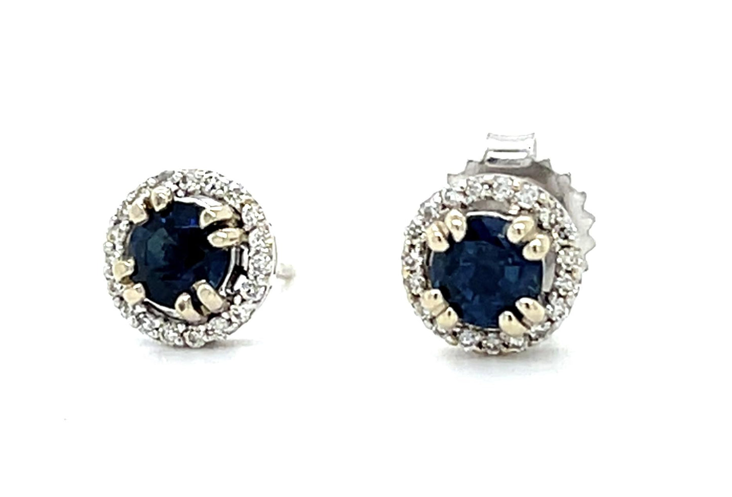 14KW Blue Sapphire &  Diamond Earrings 1.8gr 0.70ct(sap) 0.16ct twt(dia) ESTATE