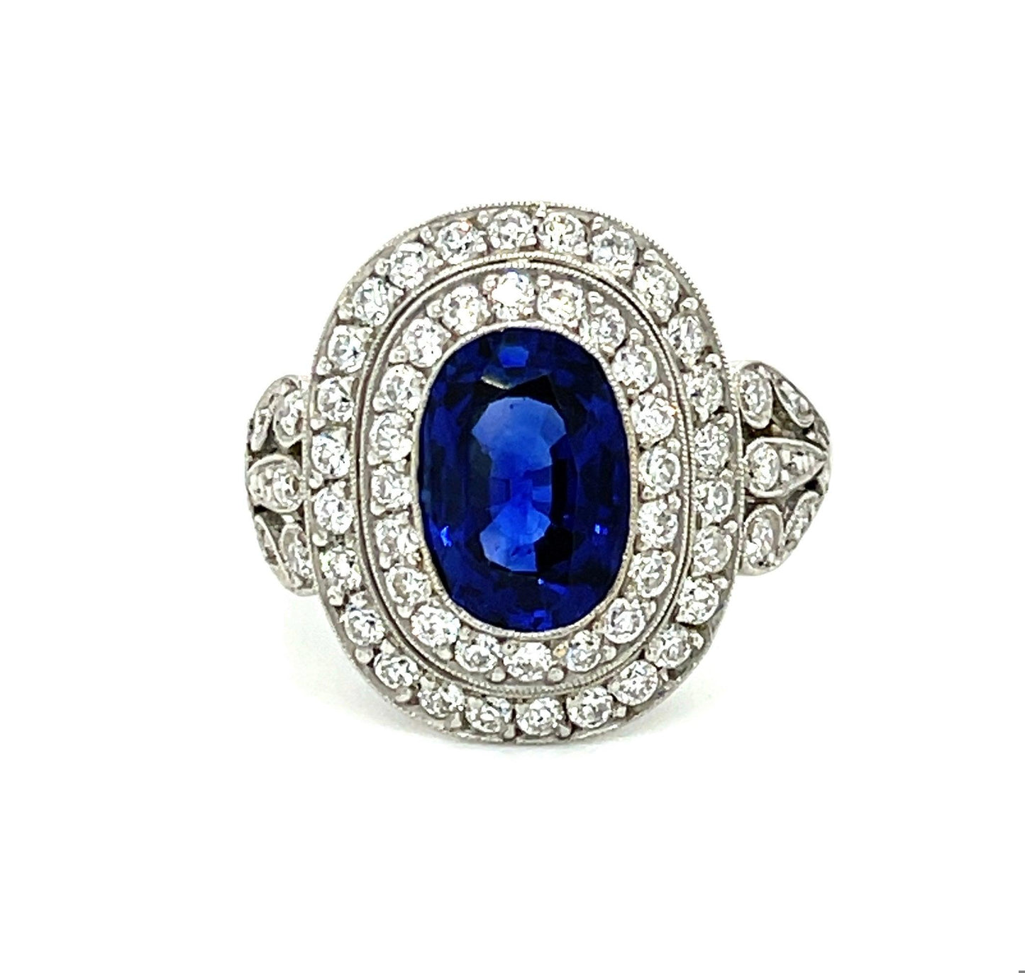 2.64ct GIA Sri Lanka Heated Blue Oval Sapphire 1ct (60 Dia) PT Handmade Ring