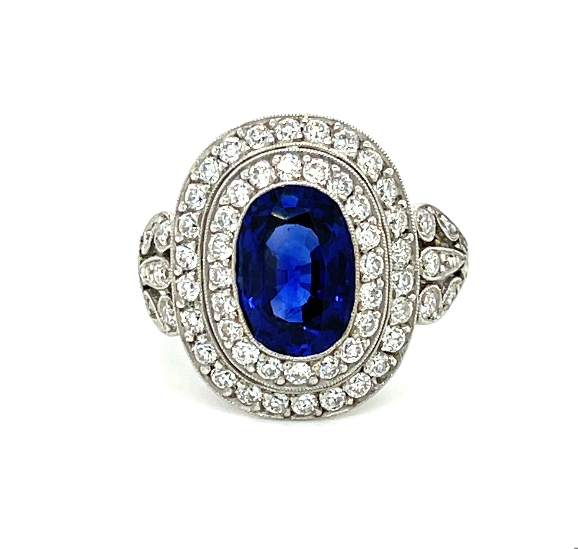 2.64ct GIA Sri Lanka Heated Blue Oval Sapphire 1ct (60 Dia) PT Handmade Ring