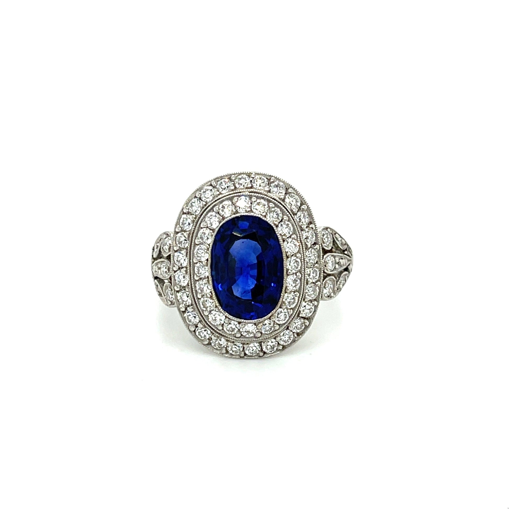2.64ct GIA Sri Lanka Heated Blue Oval Sapphire 1ct (60 Dia) PT Handmade Ring