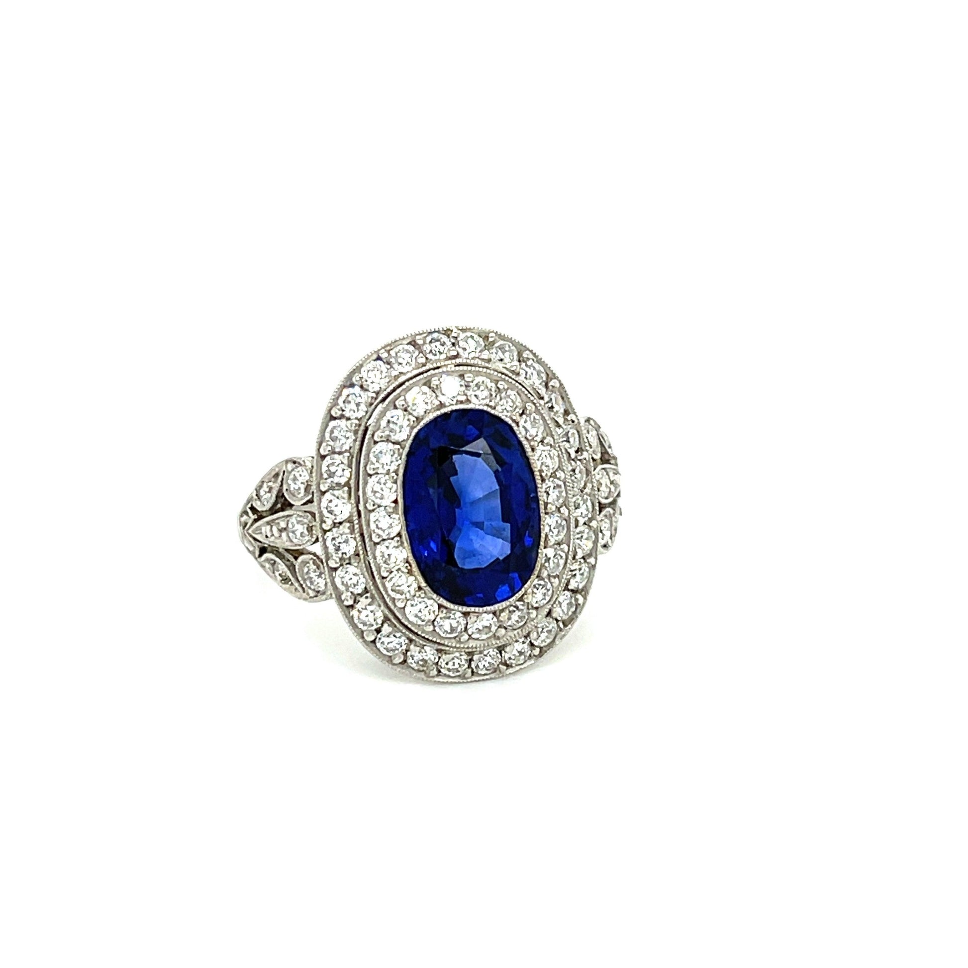 2.64ct GIA Sri Lanka Heated Blue Oval Sapphire 1ct (60 Dia) PT Handmade Ring