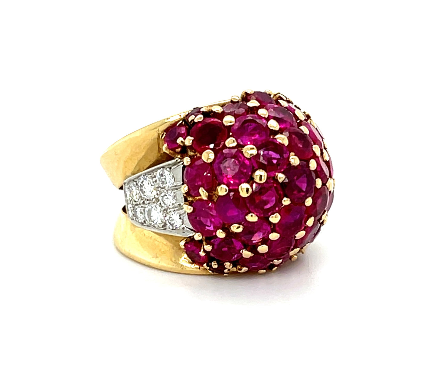 Retro (Circa 1940s) 4.75ct Rubies 14KY Two Tone Ring .75ct Diamonds