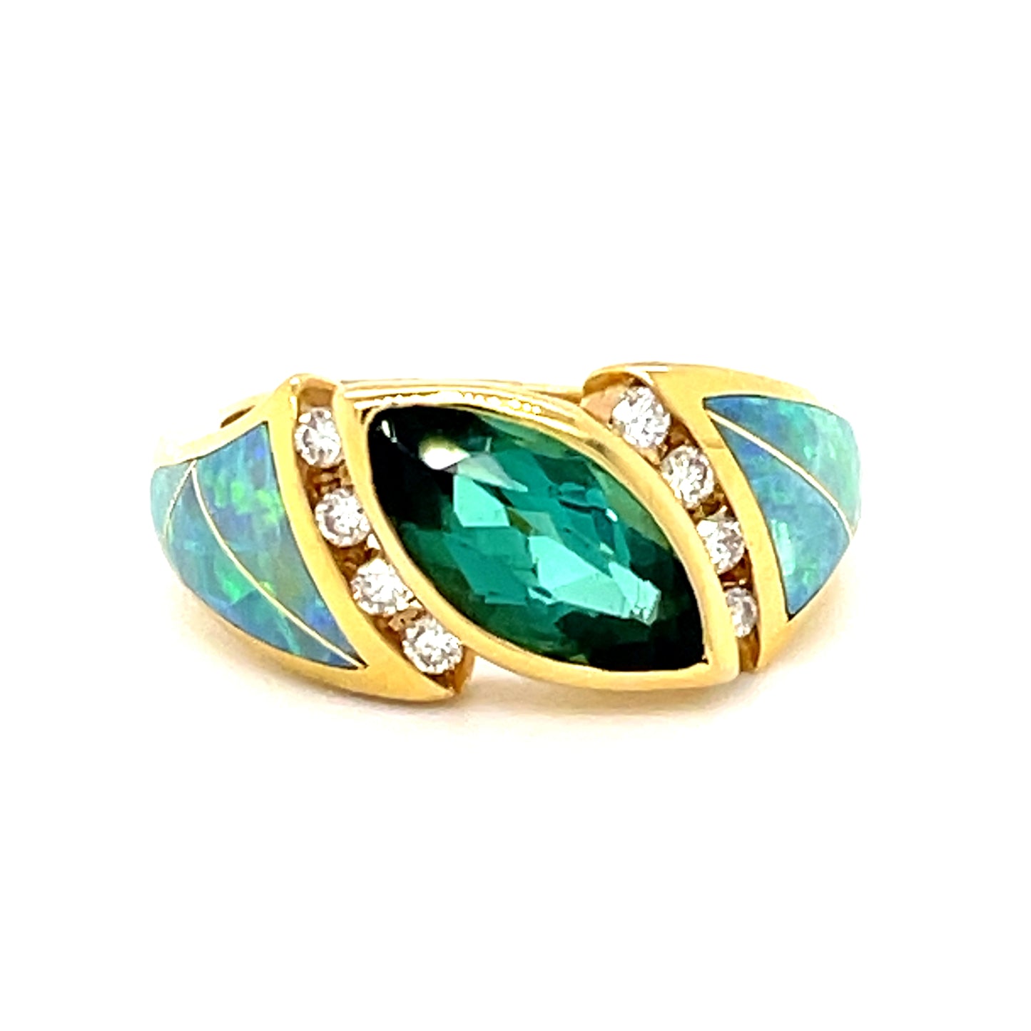 Designer Kabana 1.75ct Tourmaline Marquise Shape & Inlaid Opal 14KY Ring