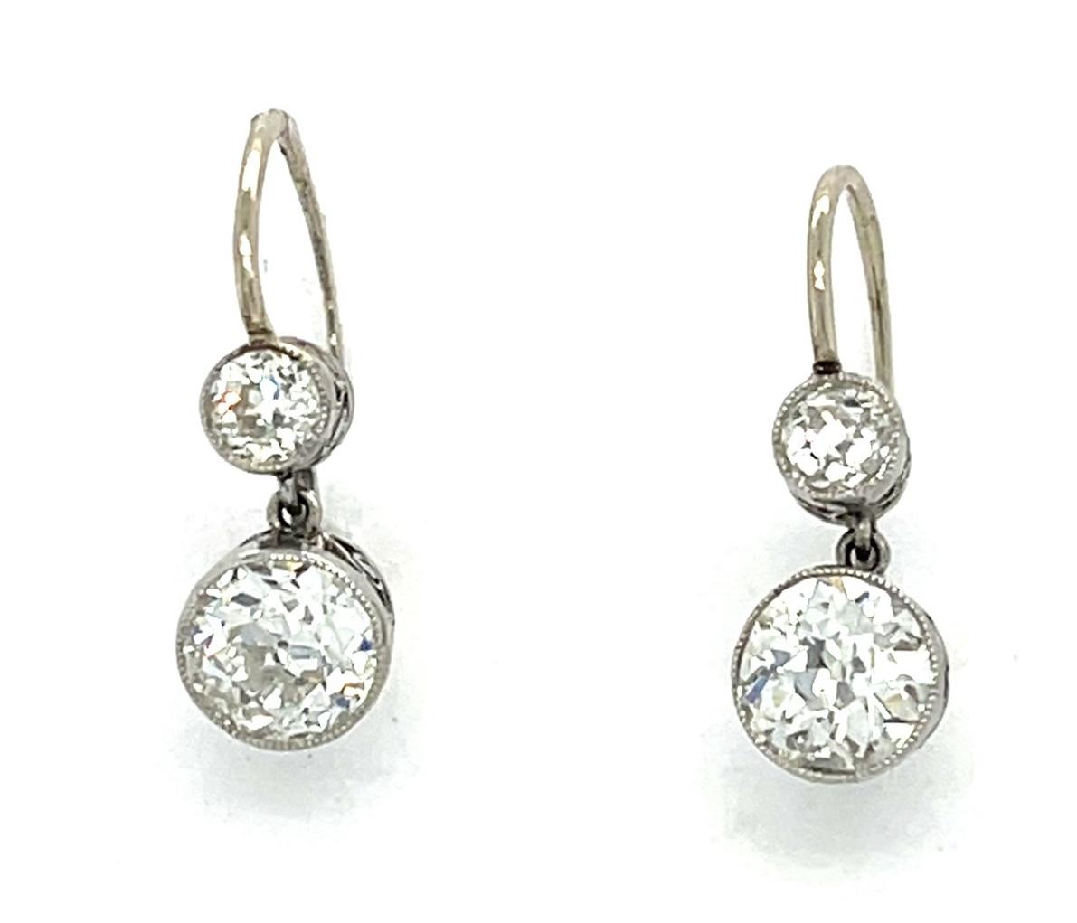 1.59ct Old European Diamond Platinum+18KY Handmade Earrings .30ct SD 3.30g .75"