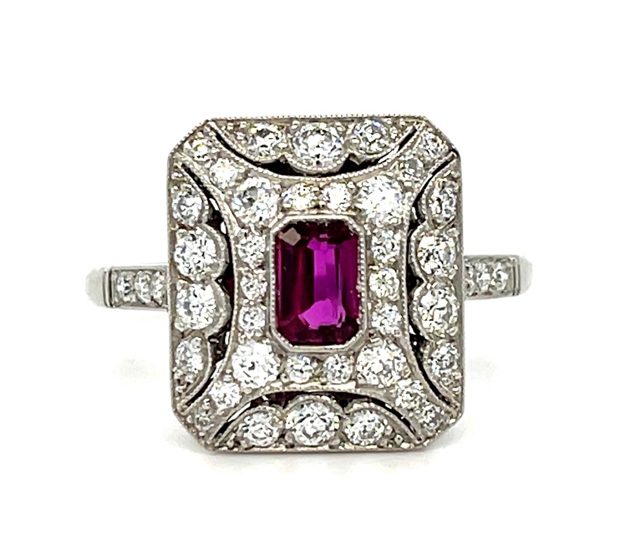.25ct Ruby 1.34ct Diamond Platinum Handmade Ring 4.50g 7.25 Size