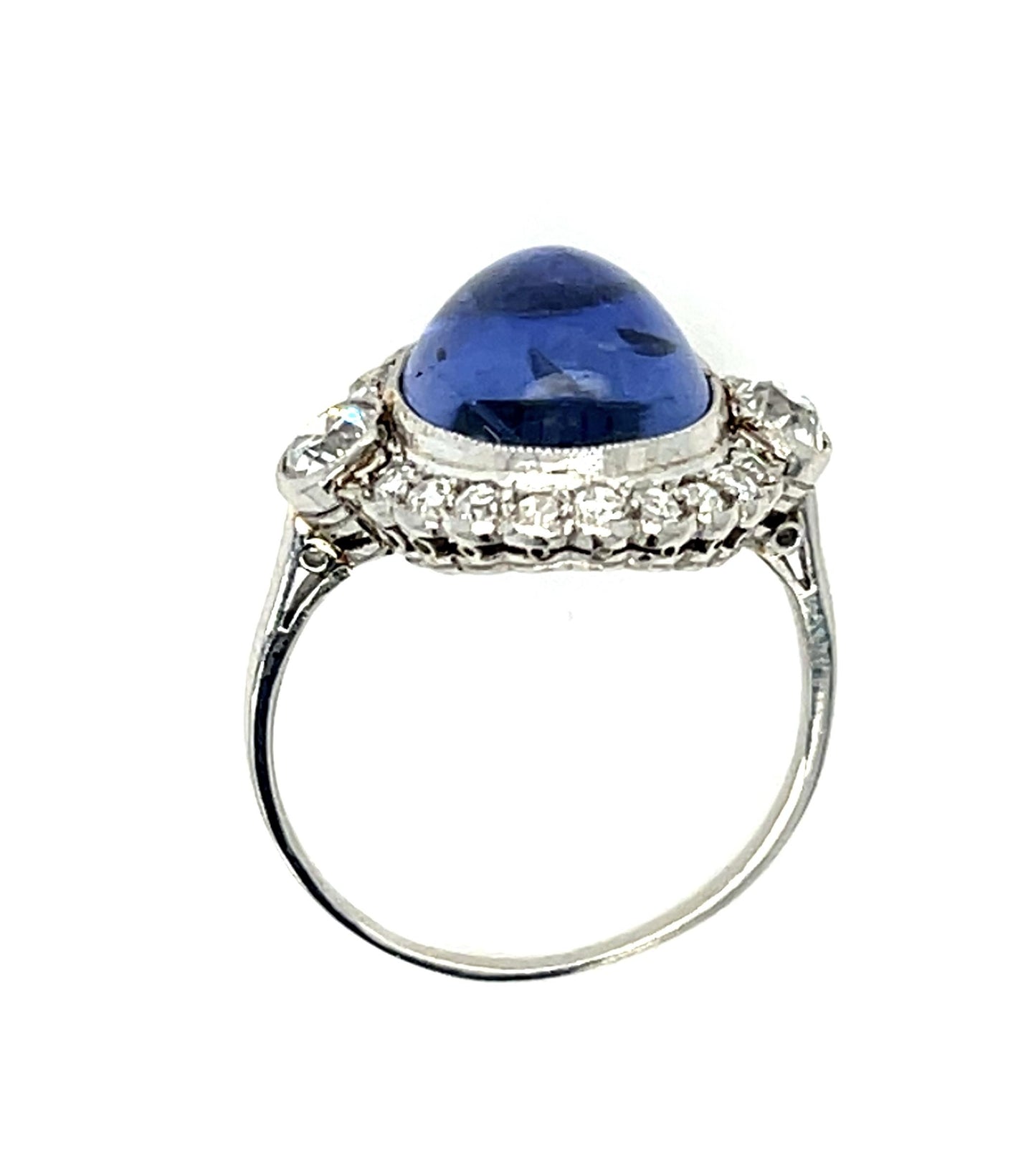 Art Deco 9.75ct Burma No Heat Sapphire .90ct Diamond Platinum Ring Antique 1920s