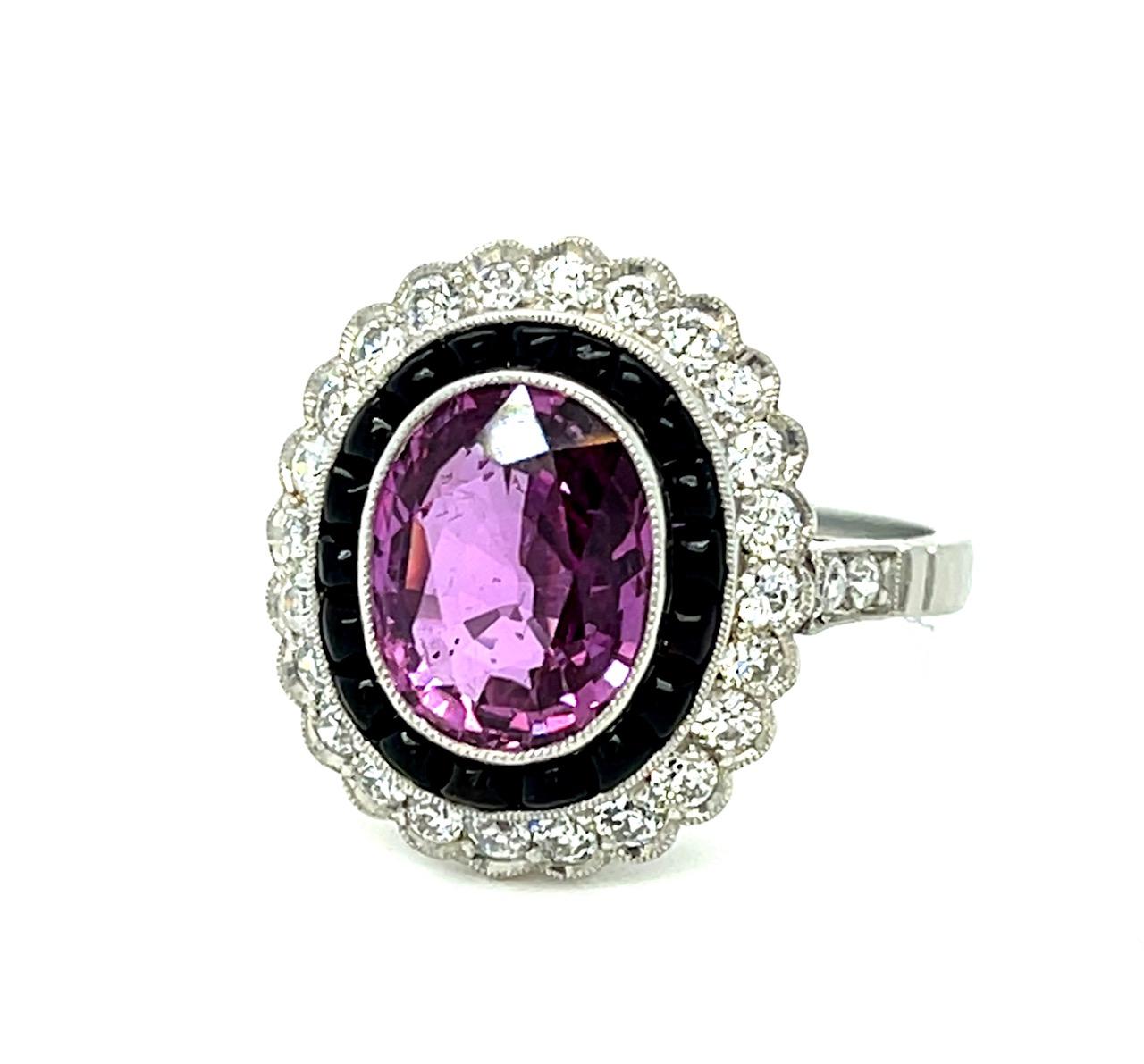 3.36ct Oval Pink Sapphire .84ct Diamond Handmade Ring 6.80g 6 Size
