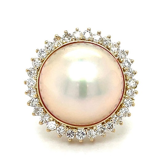 Mabe Pearl .78ct Diamond 14KY Estate Ring (Estate 1970s) 8.60g 5 Size