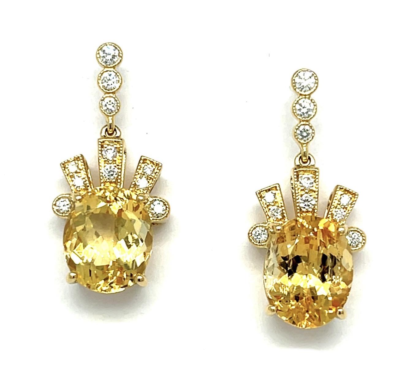 6.23ct Imperial Topaz 18KY Diamond Earrings 1" Length