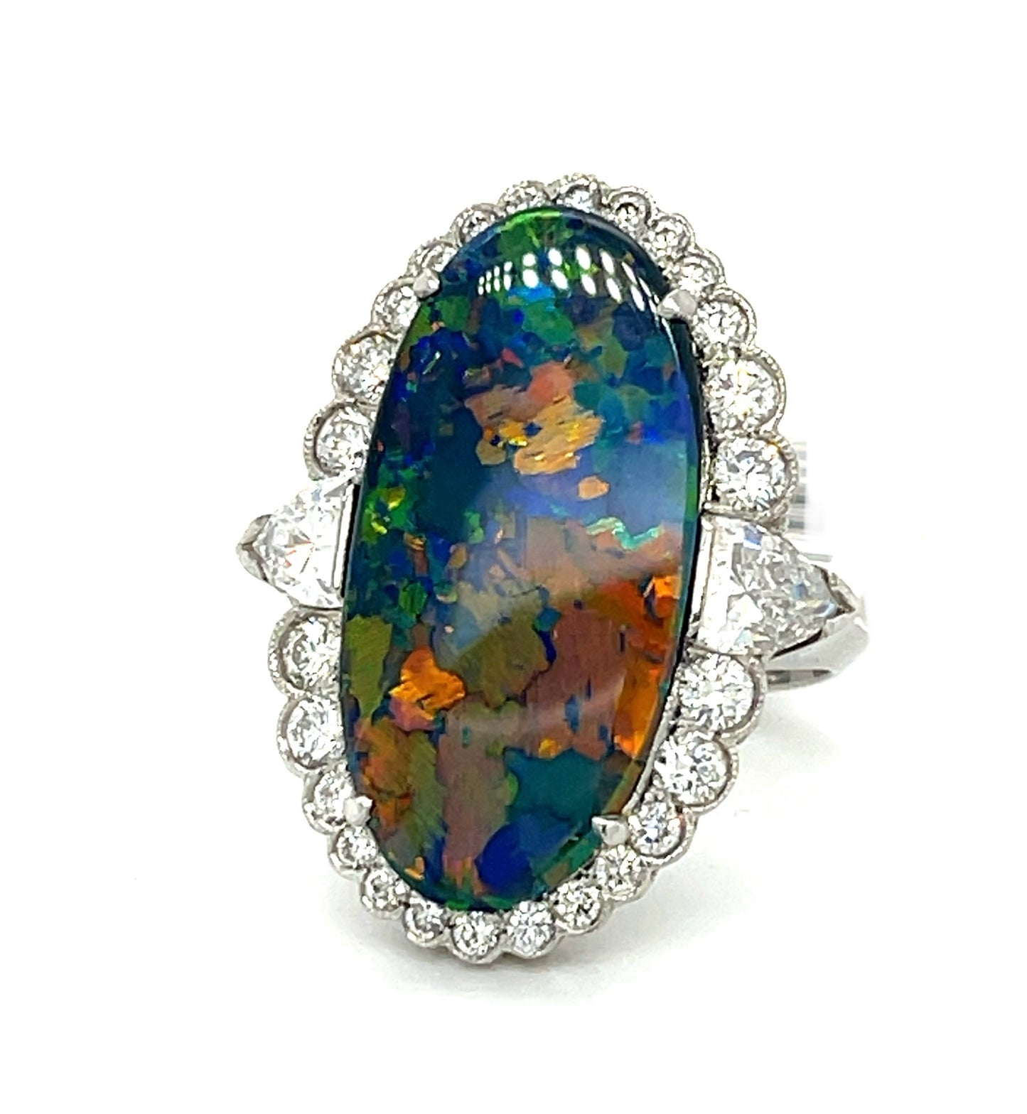 7.50ct Australian Lightning Ridge Opal Ring 1.65ct VS-SI Diamonds set in Platinum
