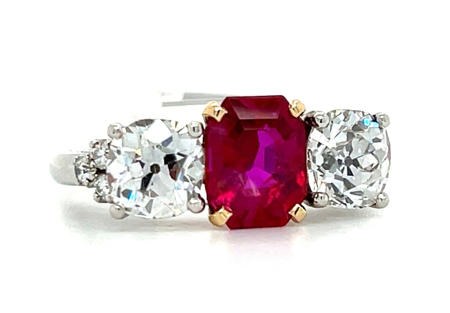 2.10ct Burma Ruby Ring (Vintage Circa 1960s) Platinum 2.05ct Old European Cut Di