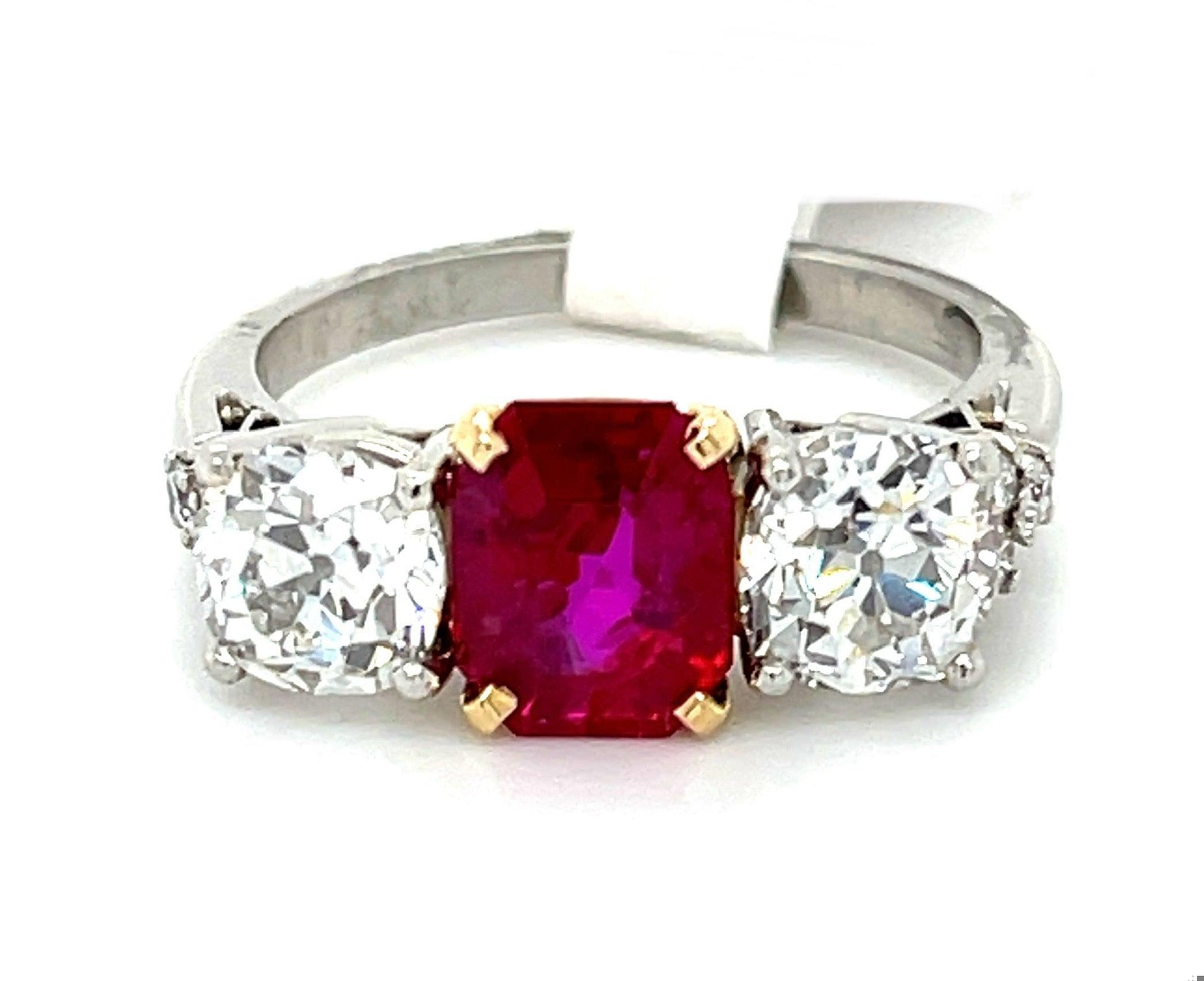 2.10ct Burma Ruby Ring (Vintage Circa 1960s) Platinum 2.05ct Old European Cut Di