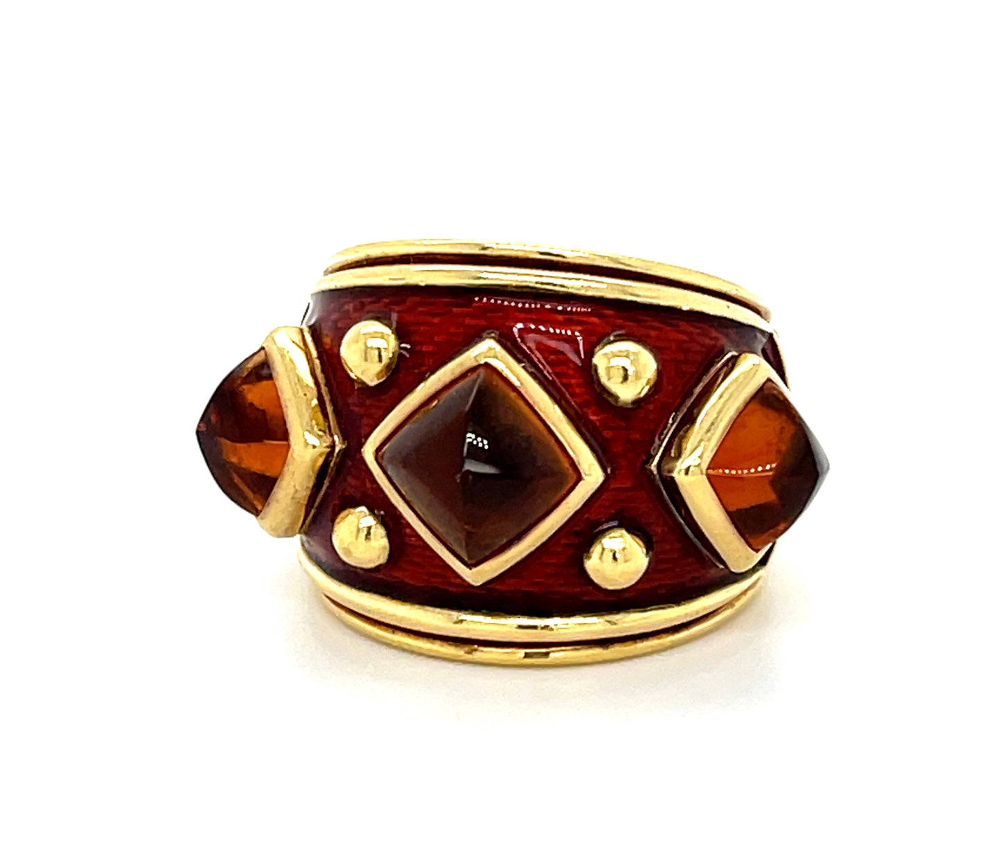 Cabochon Citrine and Enamel 18KY Estate Ring Signed "Amir Shaker" "(ch)"