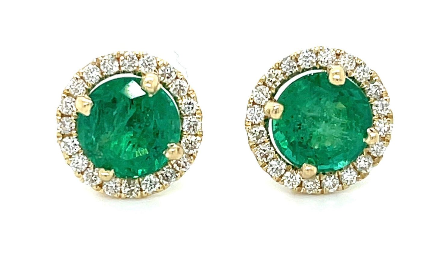 3.61ct Emerald .50ct Diamond 14KY Stud Earrings