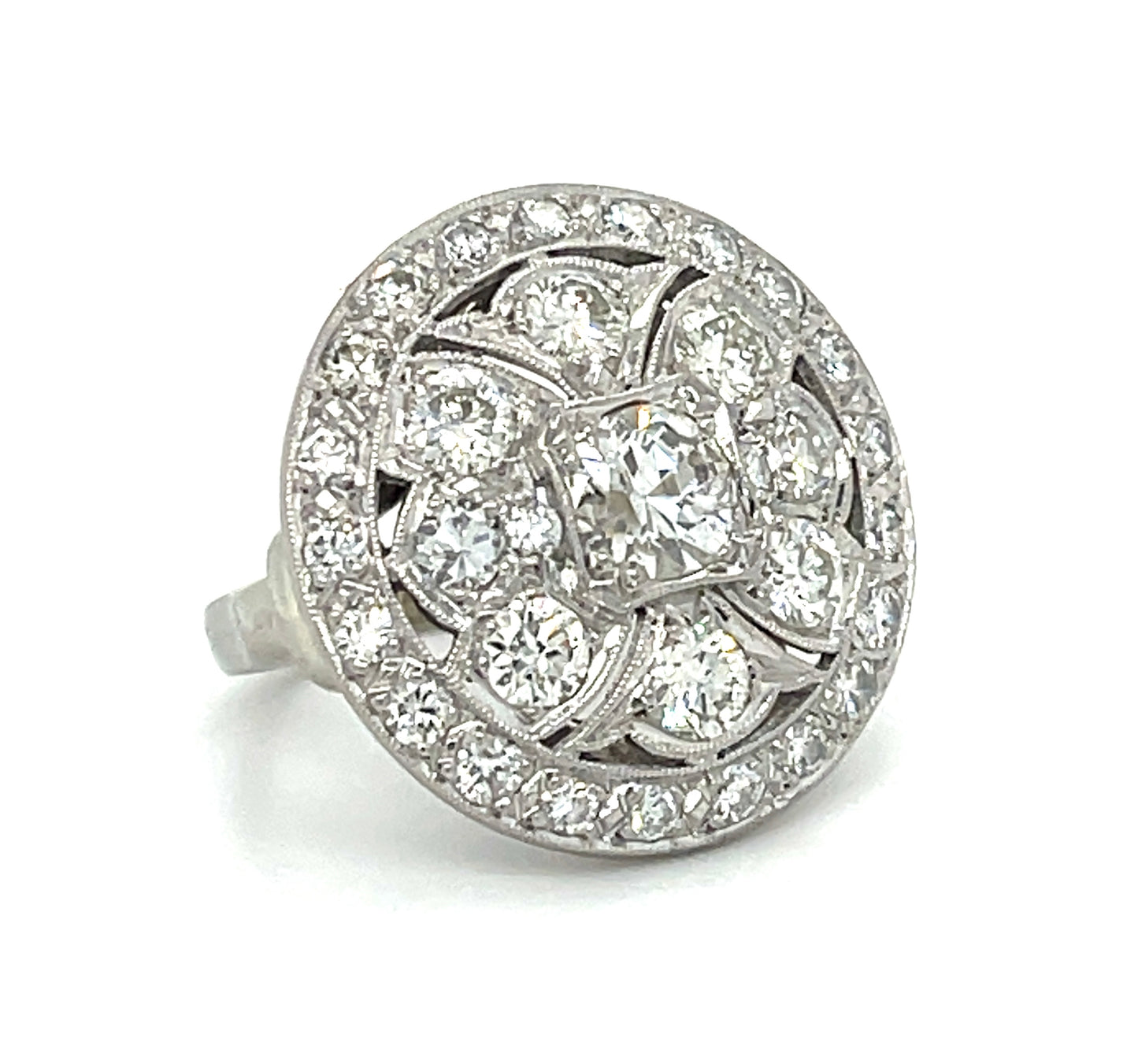 Art Deco .55ct Transitional Cut Center Diamond Palladium Vintage Ring (Circa 1930s) 2.20ct SD