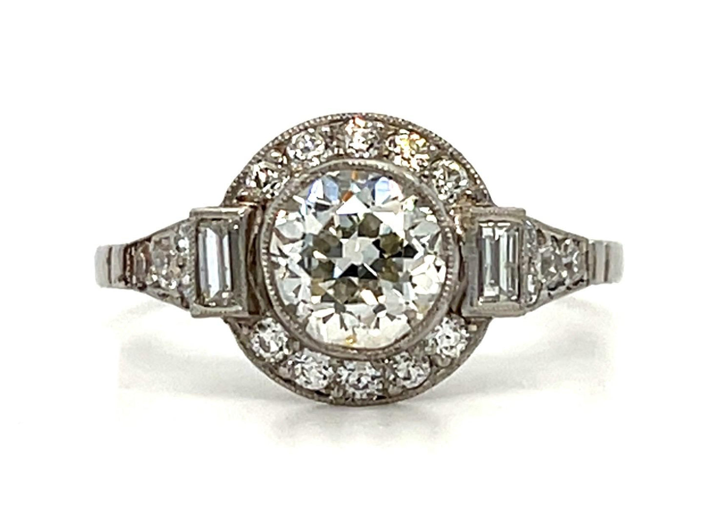 1.08ct Old Euro Dia PT Handmade Ring .44ct SD 3.23g 8.50 Size