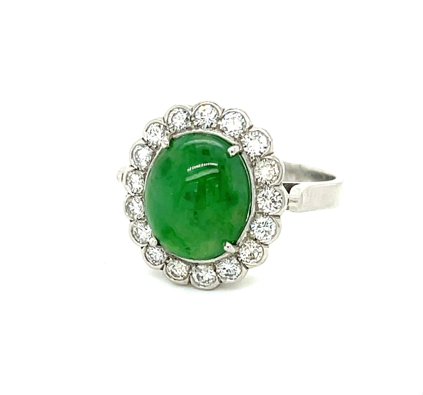 3.95ct GIA Natural Jade .54ct Diamonds Estate Platinum Ring