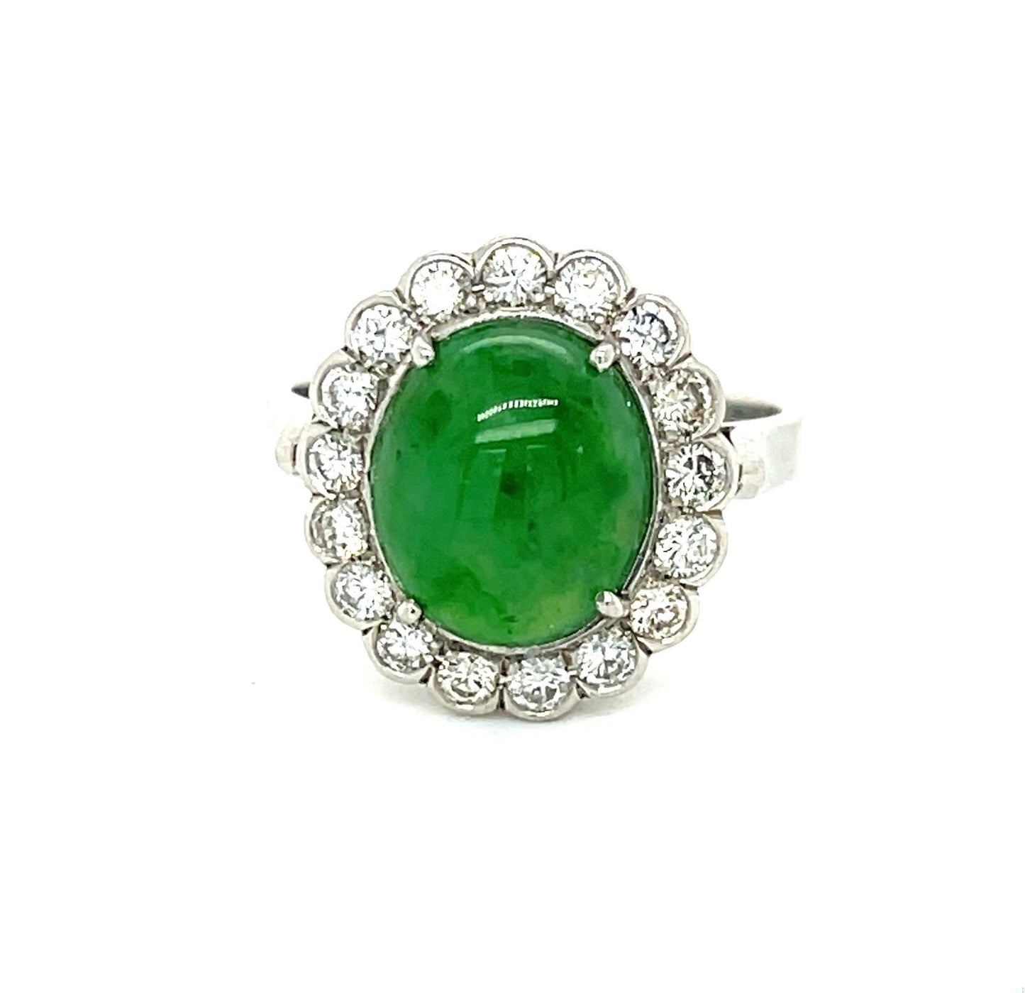 3.95ct GIA Natural Jade .54ct Diamonds Estate Platinum Ring