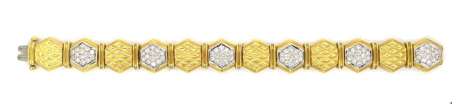 2.50ct Diamond Bracelet 18KY (Vintage Circa 1960s) 67.68g 7"