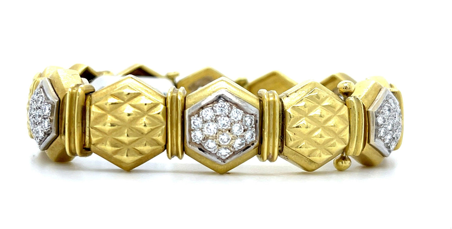 2.50ct Diamond Bracelet 18KY (Vintage Circa 1960s) 67.68g 7"