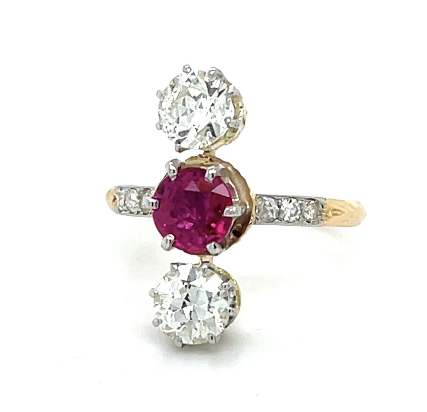 Edwardian .90ct Ruby 1.20ct Old European Diamond PT+18KY Ring (Antique 1910s)