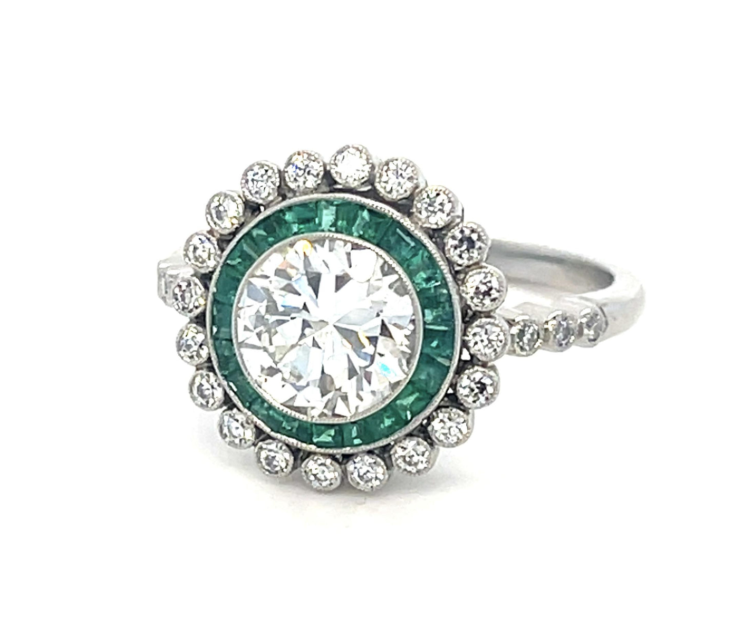 1.58ct Transitional Diamond .84ct Emerald Platinum Handmade Ring .58ct SD 5.68g