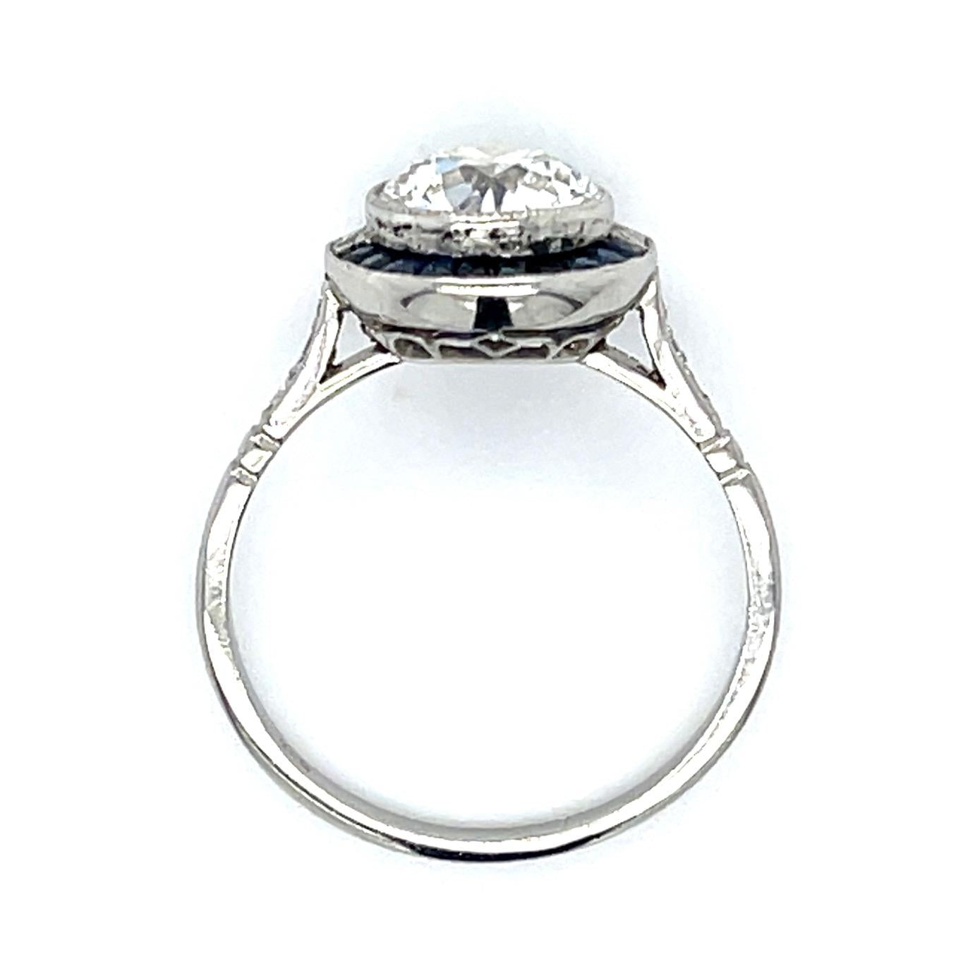 1.80ct J SI2 Old European Diamond .80ct Sapphire Platinum Ring 4g 7 Size GIA