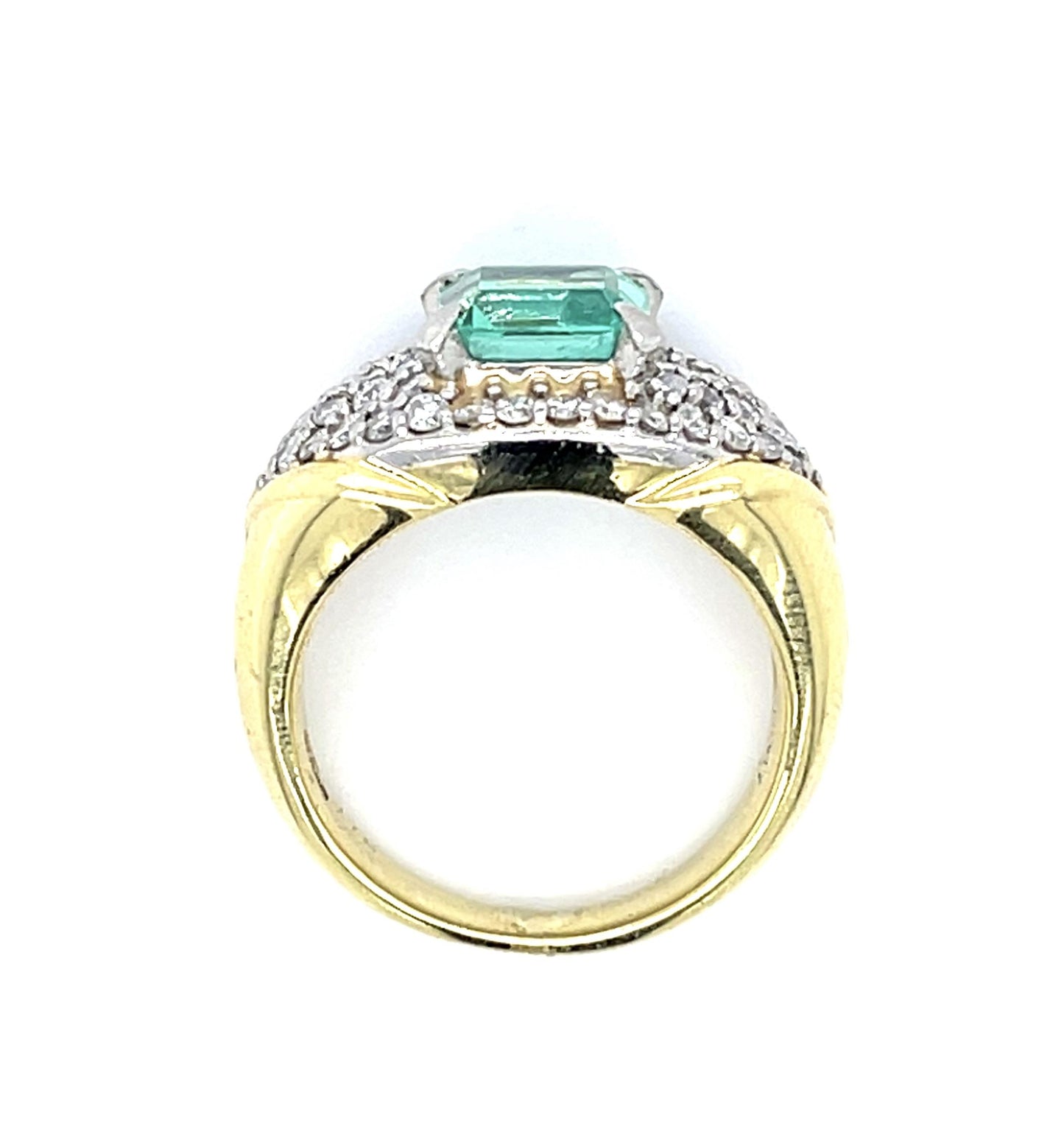 1.78ct Emerald PT+18KY Ring (Estate 1970s) .87ct Diamond Engraved Weights 11.50g