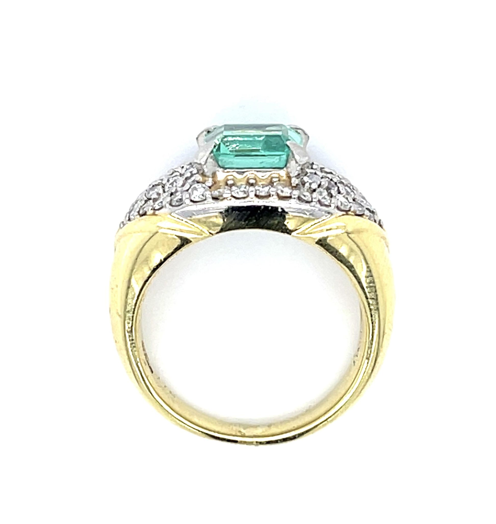1.78ct Emerald PT+18KY Ring (Estate 1970s) .87ct Diamond Engraved Weights 11.50g