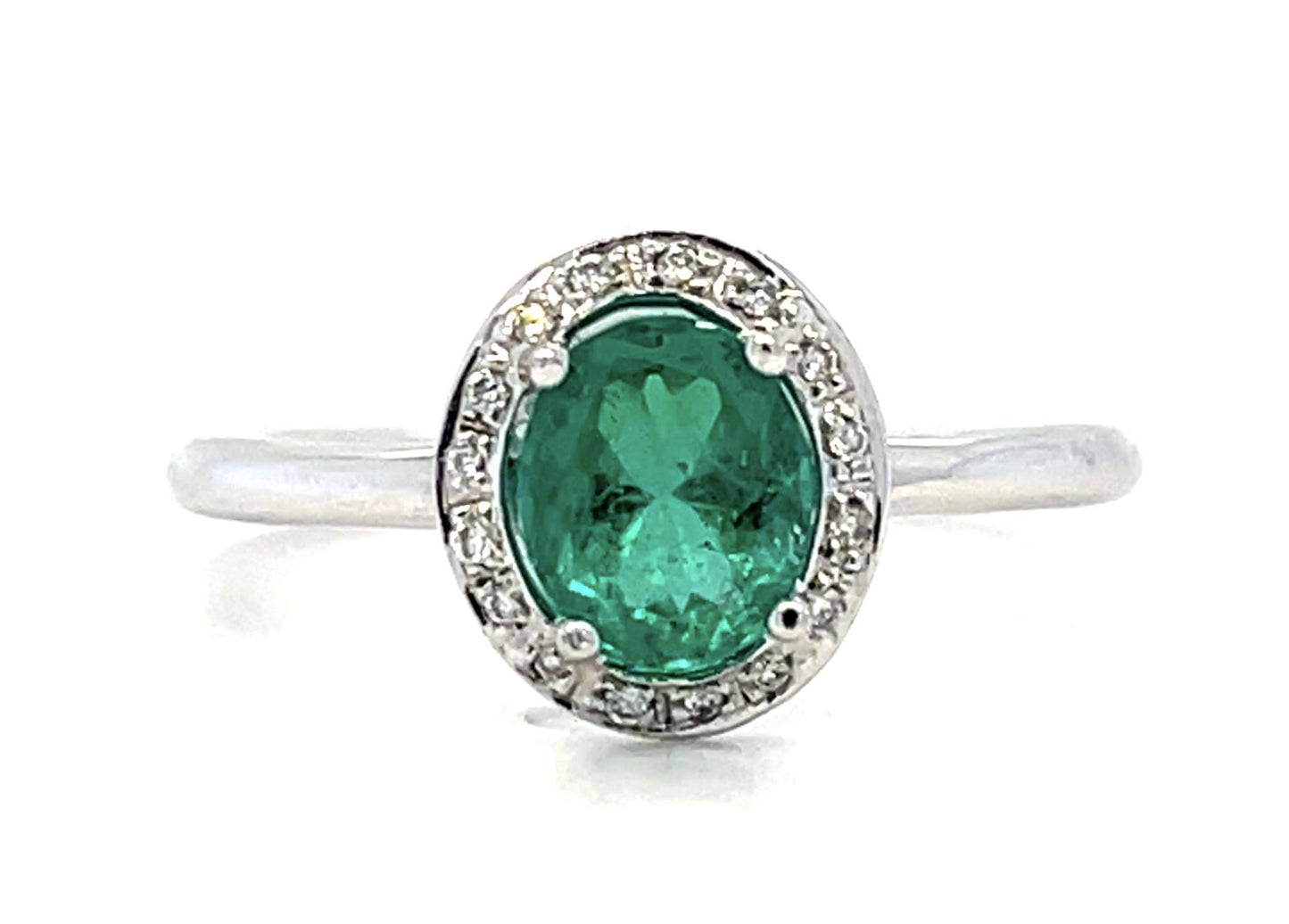 .75ct Colombian Emerald .08ct Diamond 14KW Ring 2.30g 6 Size HRTR #734
