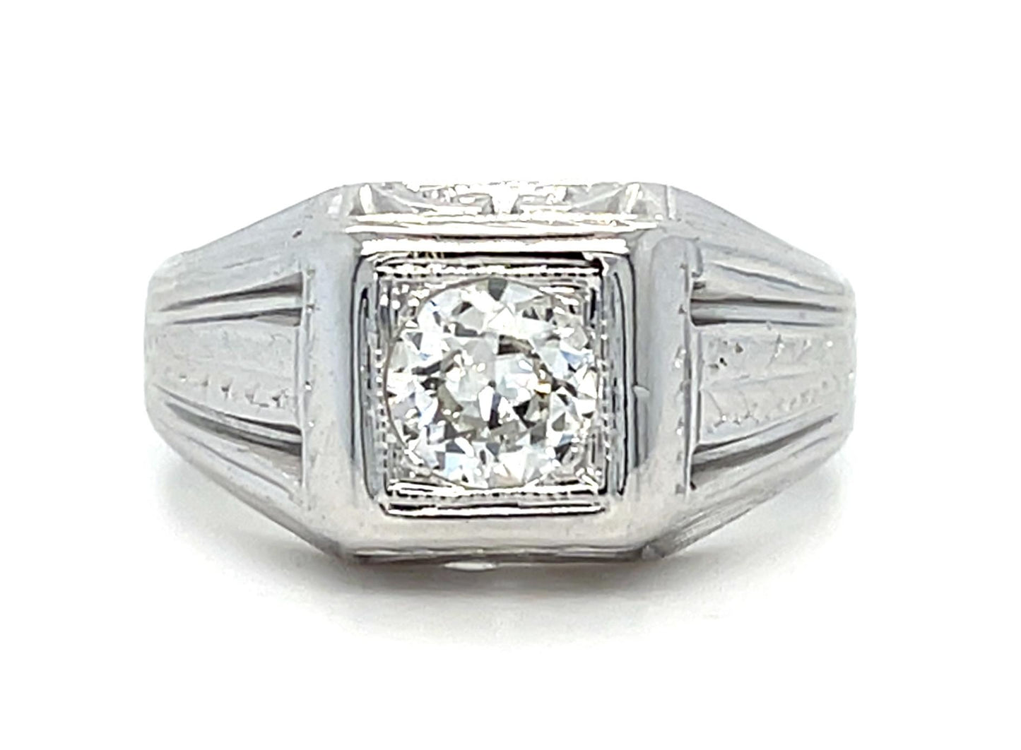 Original Art Deco .65ct Old European Diamond 18KW Ring (Vintage 1930s) 6.42g