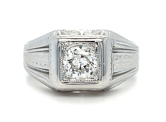 Original Art Deco .65ct Old European Diamond 18KW Ring (Vintage 1930s) 6.42g