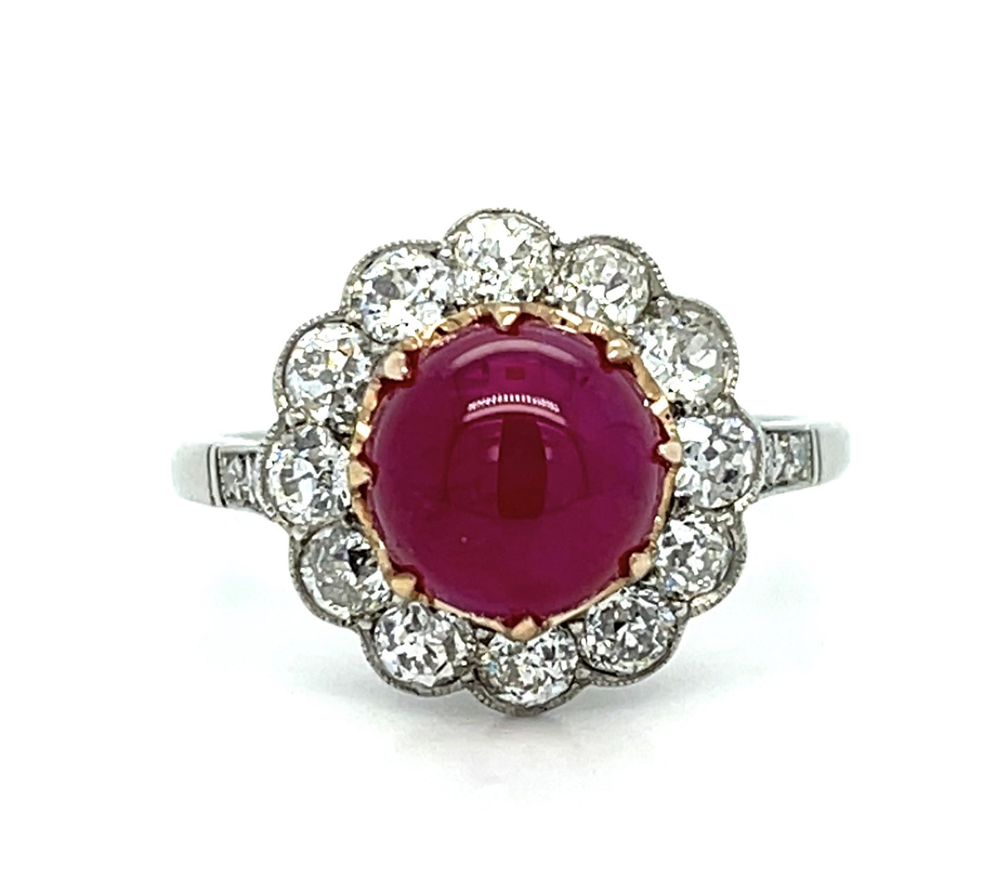 3.79ct Cabochon Ruby 1.57ct Diamond Platinum Handmade Ring 5.57g 7.25 Size