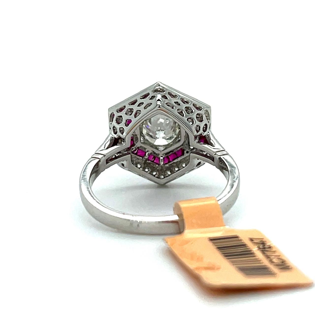 .80ct Center Diamond Platinum Ring .60ct Ruby .14ct Dia 6 Size 5.80g