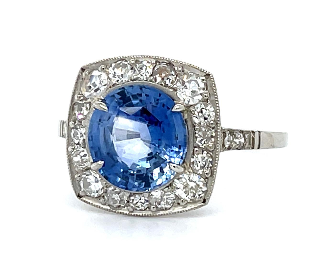Art Deco 2.32ct Sapphire 1.10ct Diamond Platinum Ring (Vintage 1930s) 3.40g