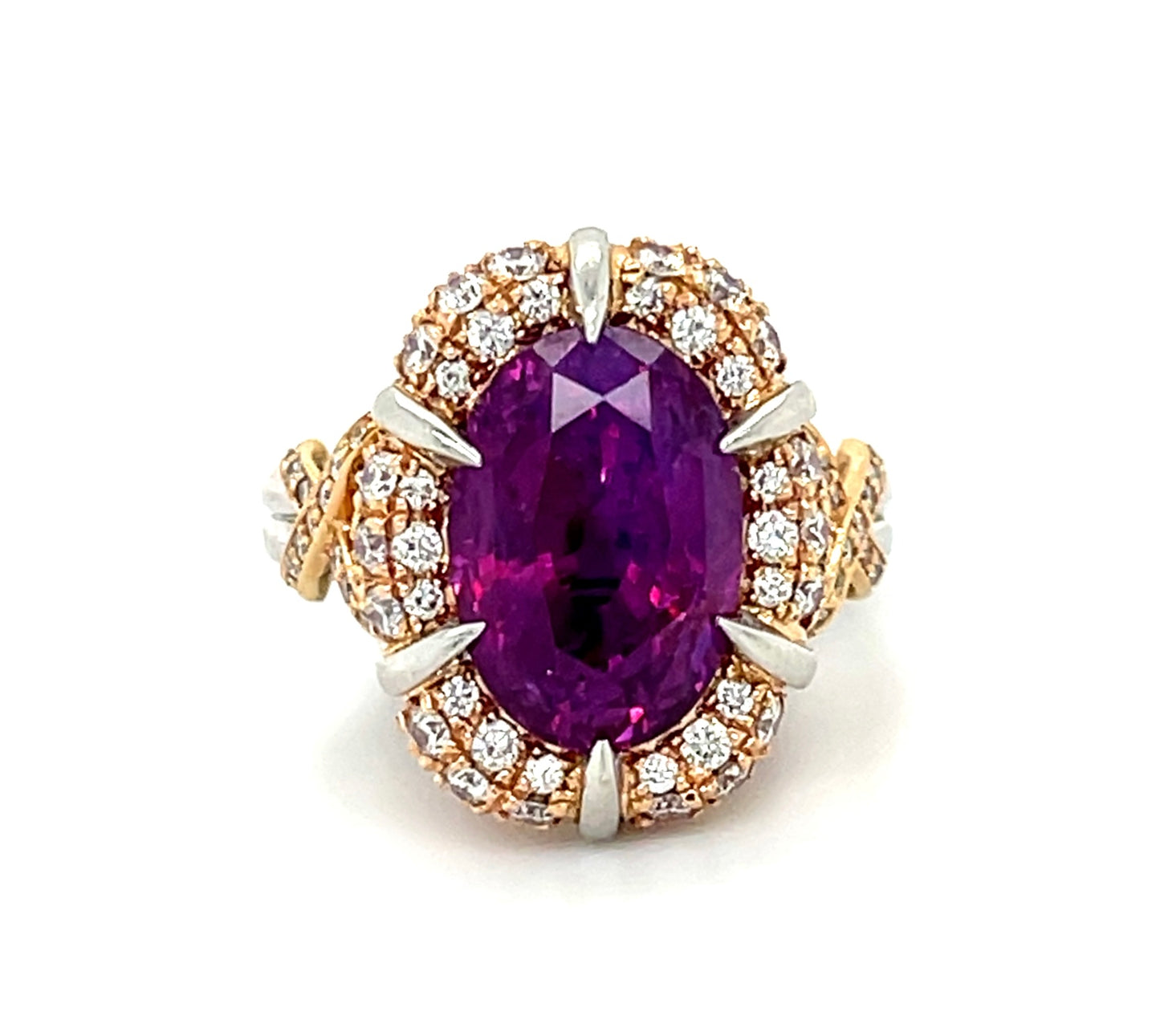 9.12ct GIA Intense Pinkish Purple Sapphire Platinum+18KY Ring