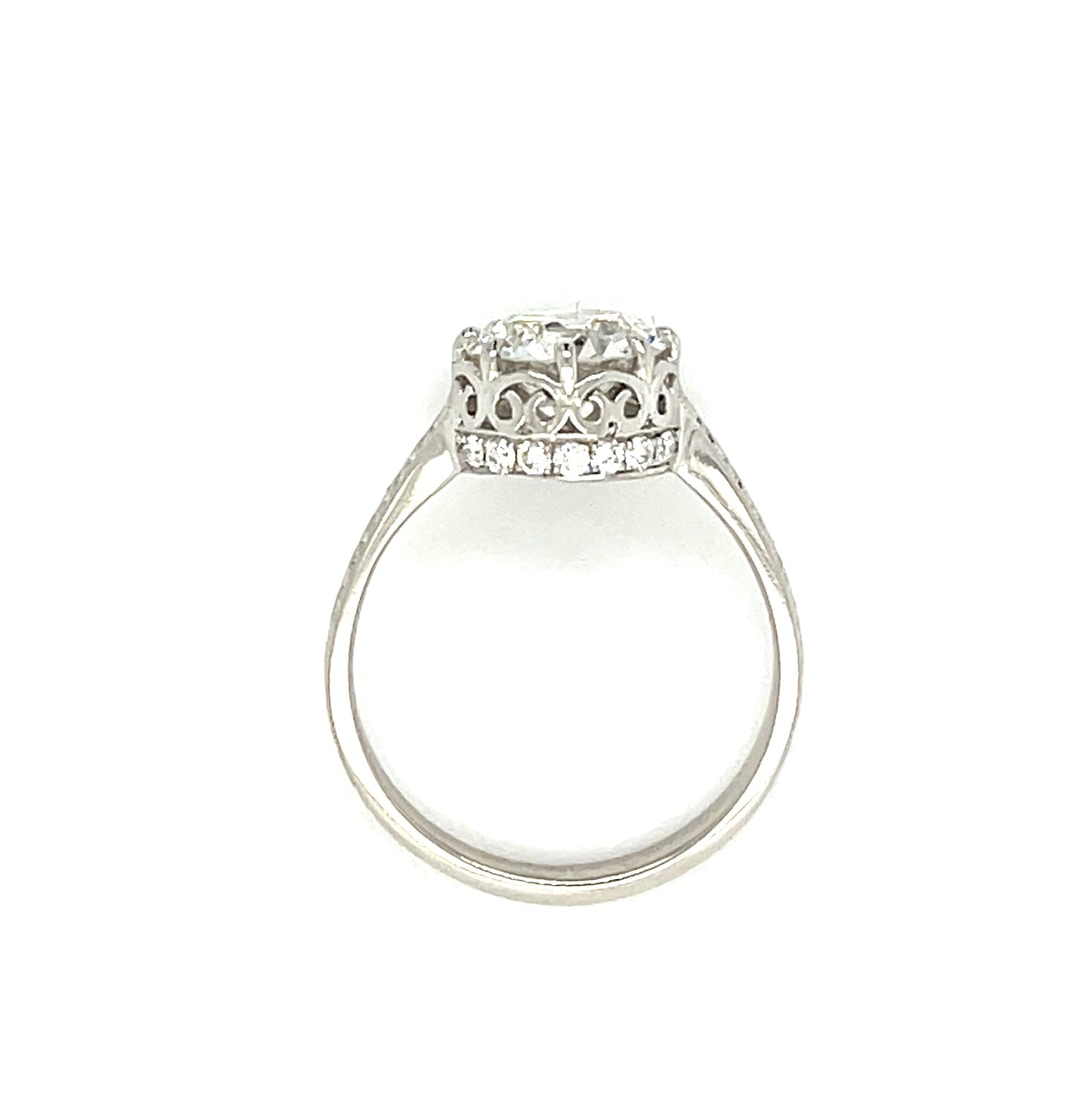 1.86ct Old European Cut Diamond GIA J SI1 Platinum Hand Engraved Ring