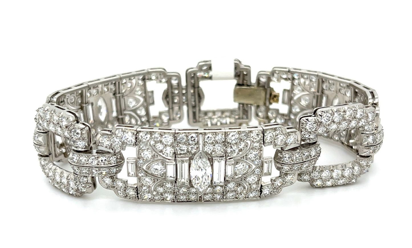 Art Deco 1.40ct Center Marquise Diamond Bracelet Platinum (Vintage Circa 1930s) 15ct Side Diamonds