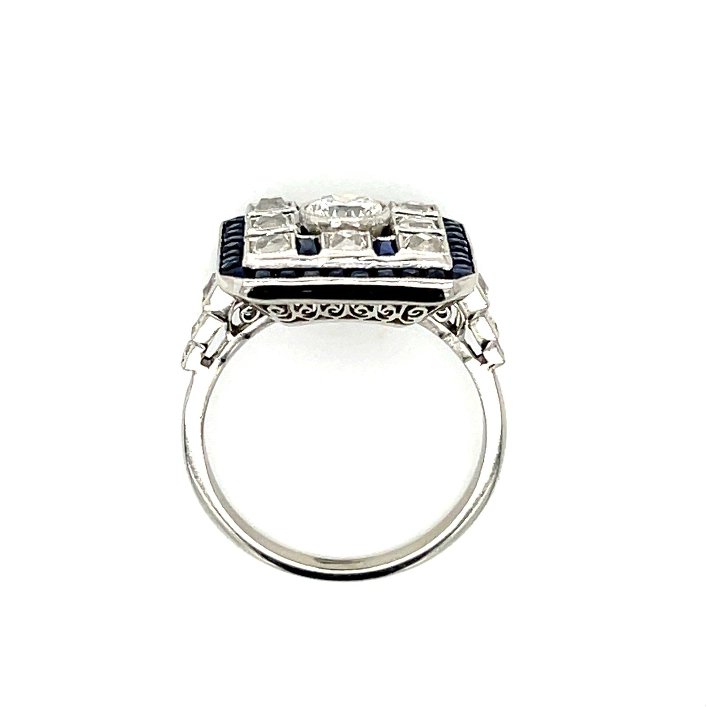 .42ct Center Dia Handmade PT Ring 2.28ct French cut Sap 1ct Antique French Cuts