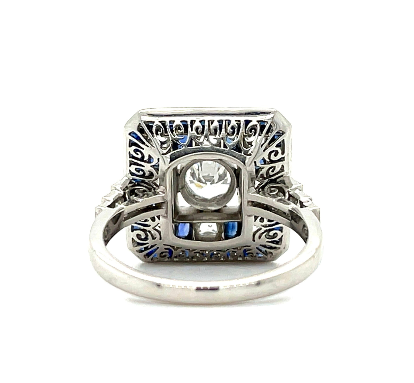 .42ct Center Dia Handmade PT Ring 2.28ct French cut Sap 1ct Antique French Cuts