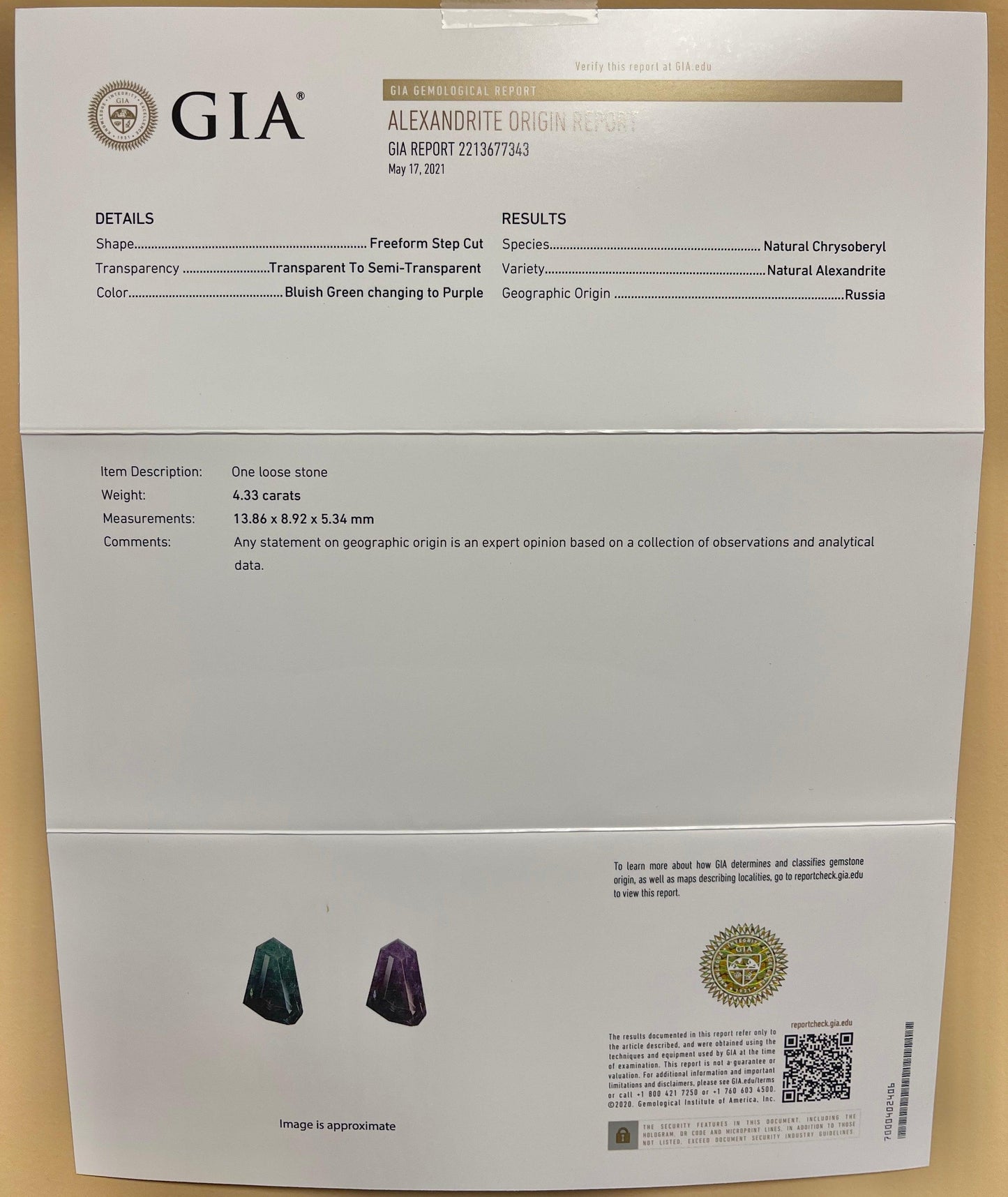 4.33ct GIA Russian Alexandrite Handmade Pendant