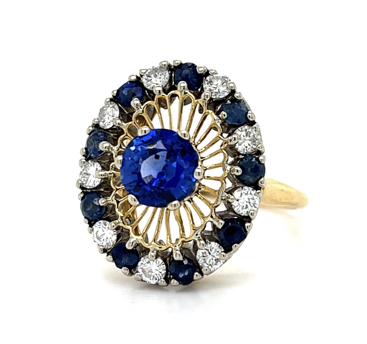 Estate 1.10ct Sapphire & 0.72ctw Diamond 18KY 2 Tone Gold 6.60gr Ring