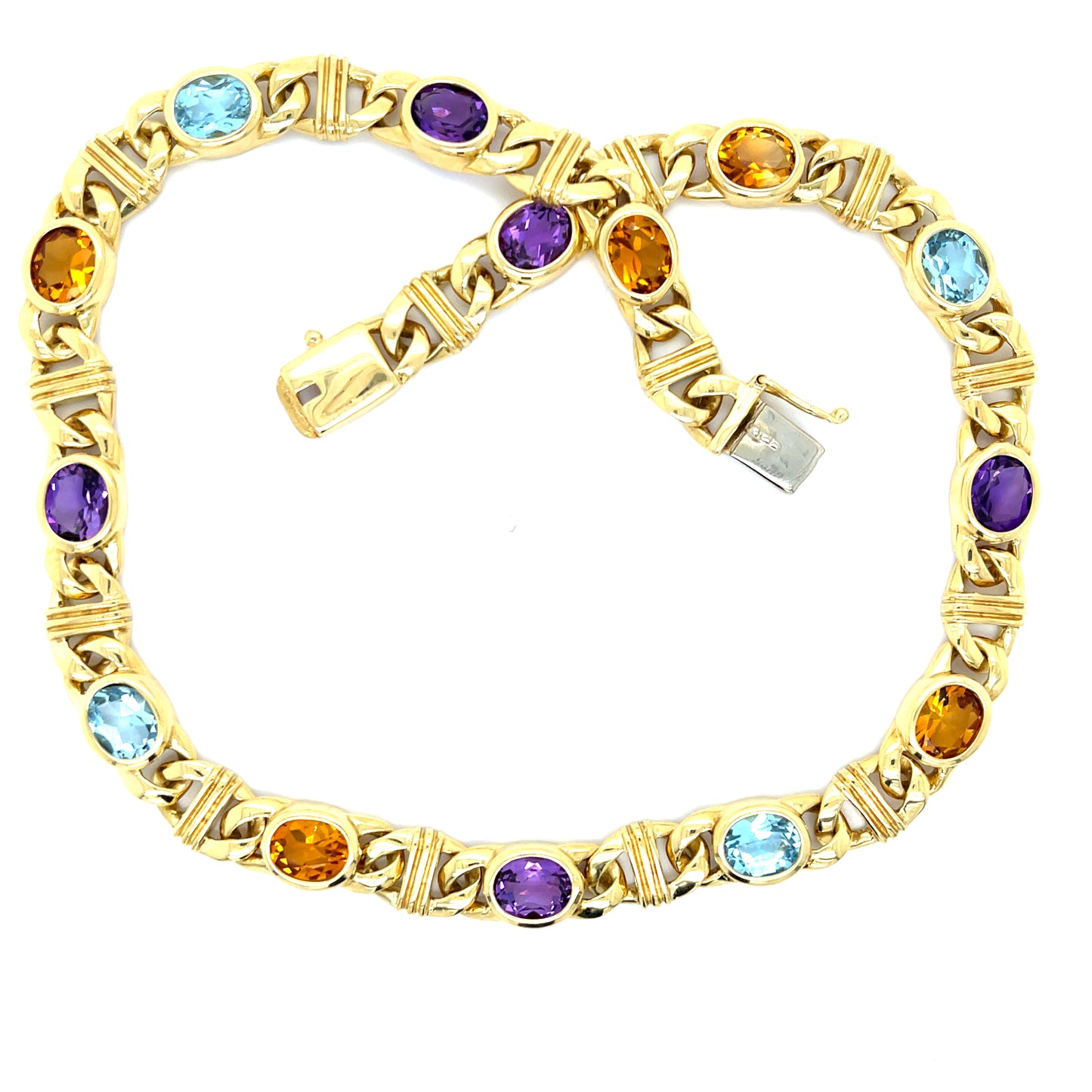 Citrine, Blue Topaz and Amethyst Necklace 18KY Estate Necklace